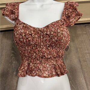 NWT Floral Ruffle Sleeve Top Altard State Size Small Mauve Combo